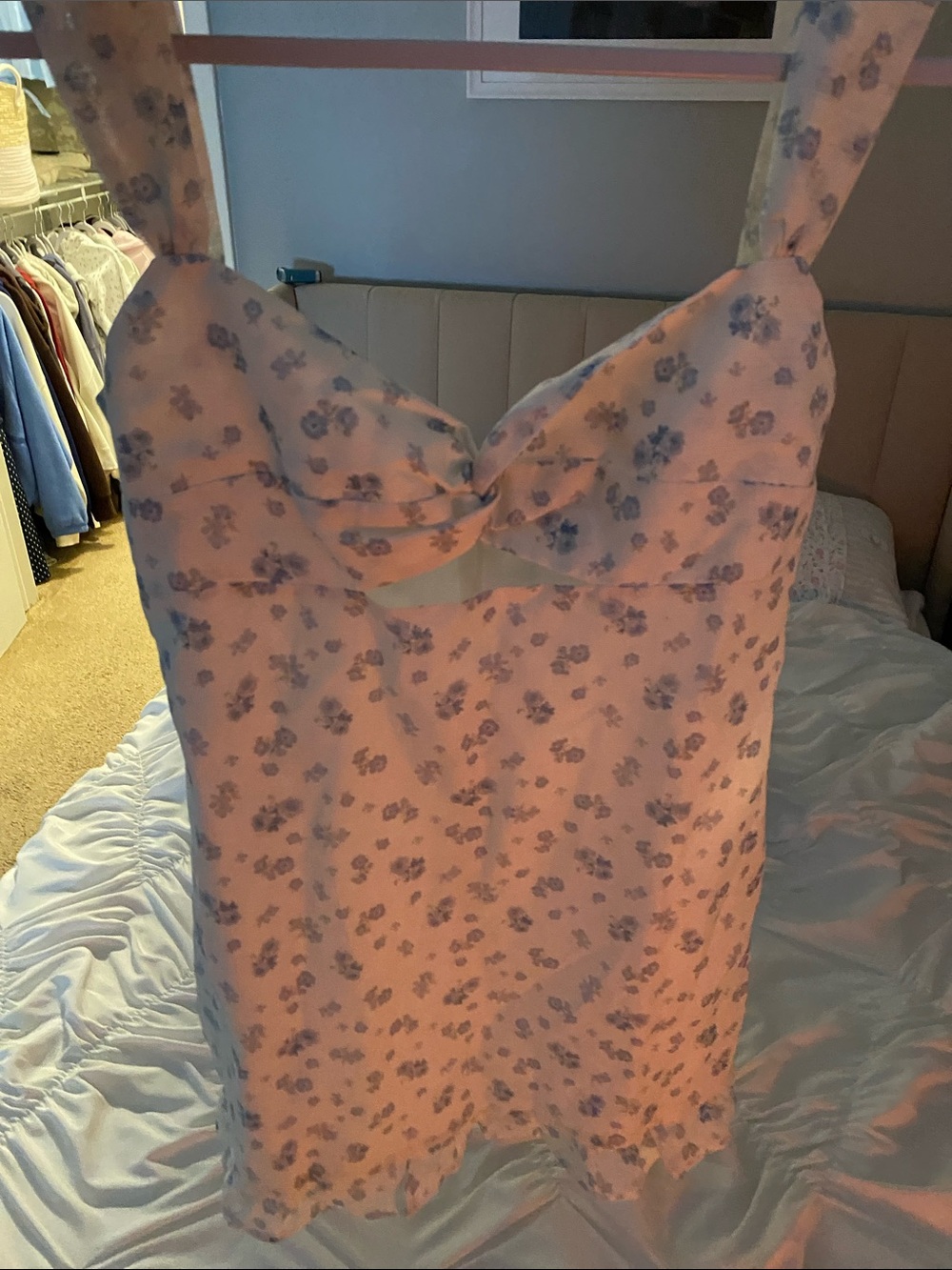 Princess Polly White Satin Chemise with Blue Floral Print